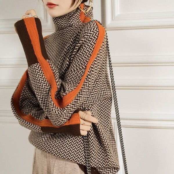 Ana™ | Jersey de cuello alto con llamativas rayas en contraste