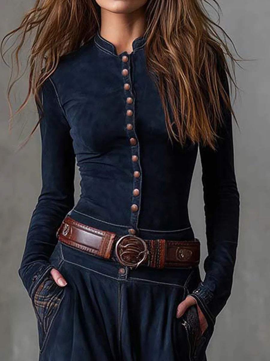 Martina | Vestido maxi de ante con cinturón